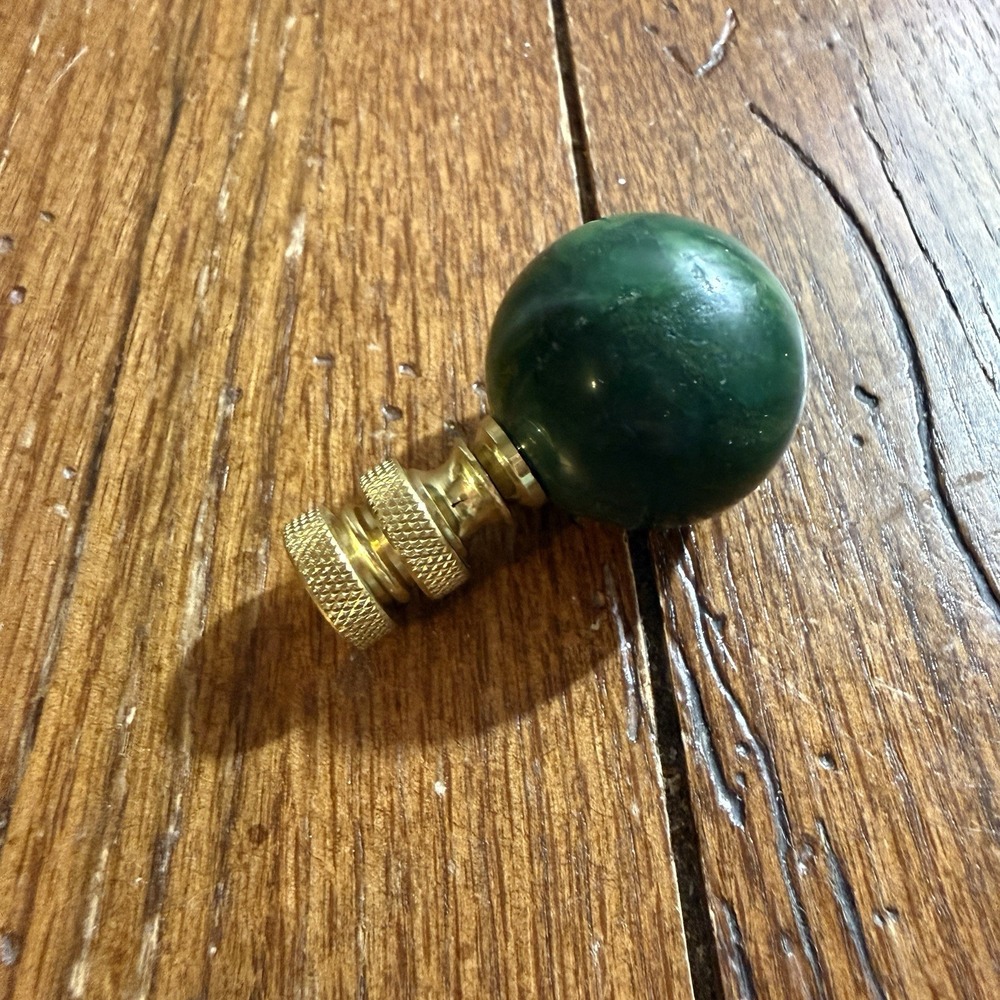 Emerald Green Glass 1" Ball Lamp Finials Nickel/Polished/Antique Brass Bases - Picture 3 of 3
